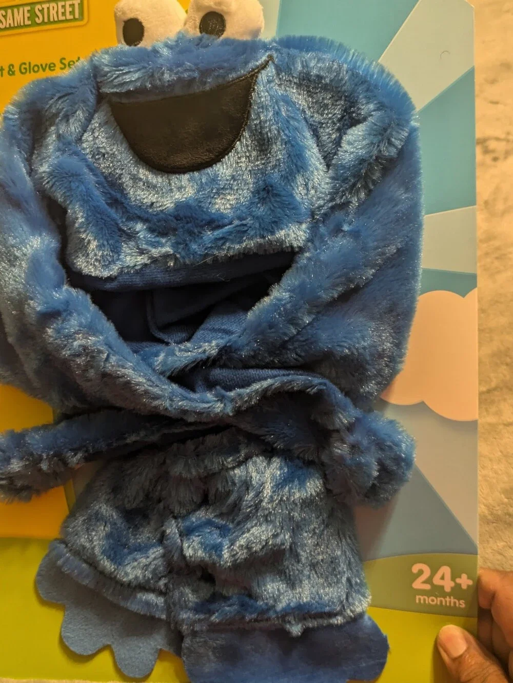 Sesame Street Cookie Monster Blue Plush Hat, Scarf & Mittens Set